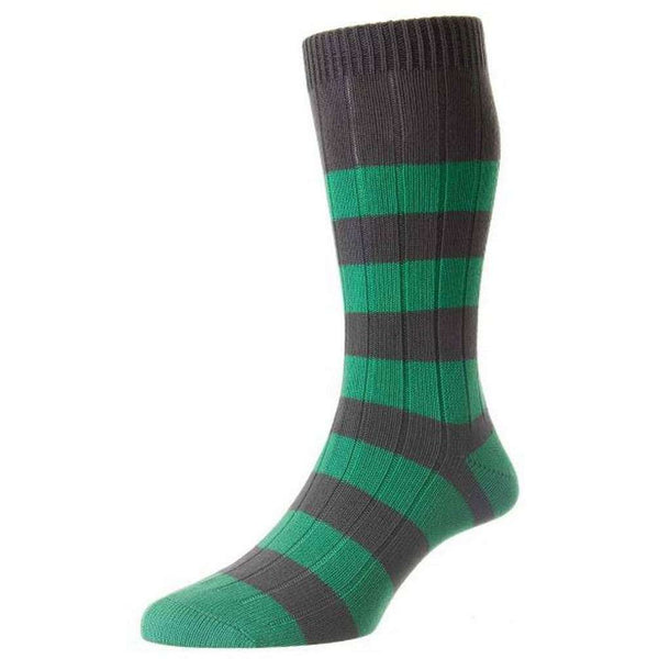 Pantherella Grey Selsey Rib Rugby Stripe Organic Cotton Socks