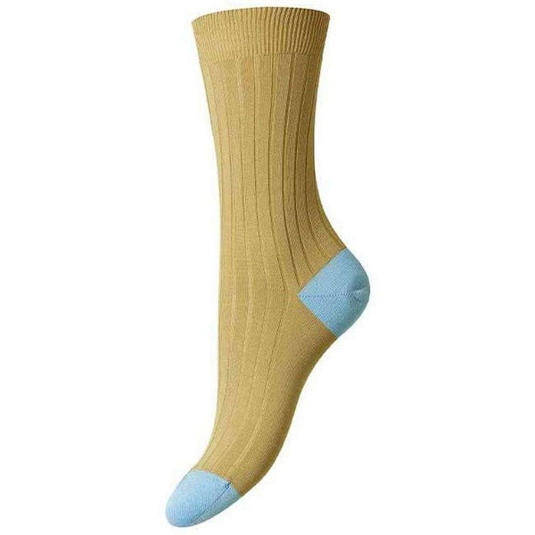 Pantherella Khaki Jasmine Contrast Heel and Toe Fil D'Ecosse Cotton Socks