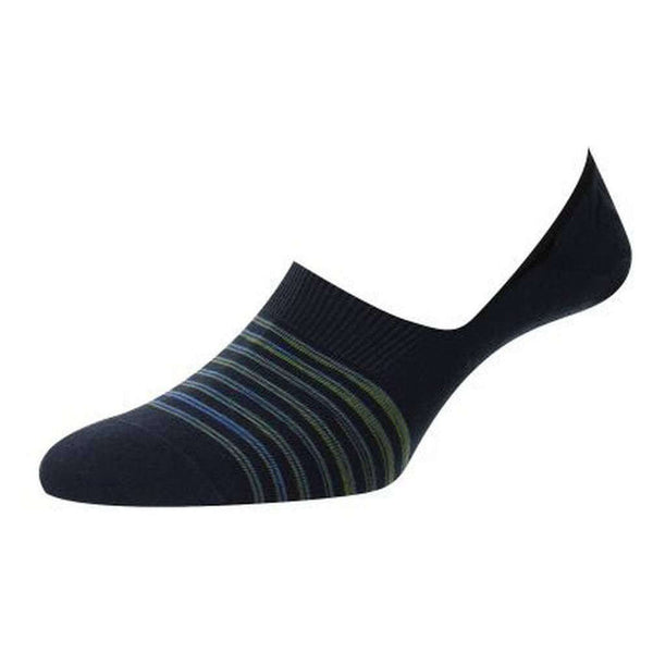 Pantherella Navy Andros Space Dye Stripe Organic Cotton Socks