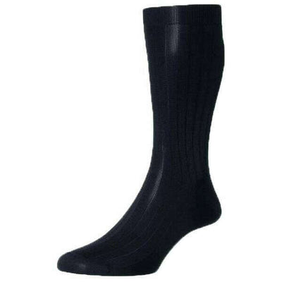 Pantherella Navy Asberley Rib Silk Socks
