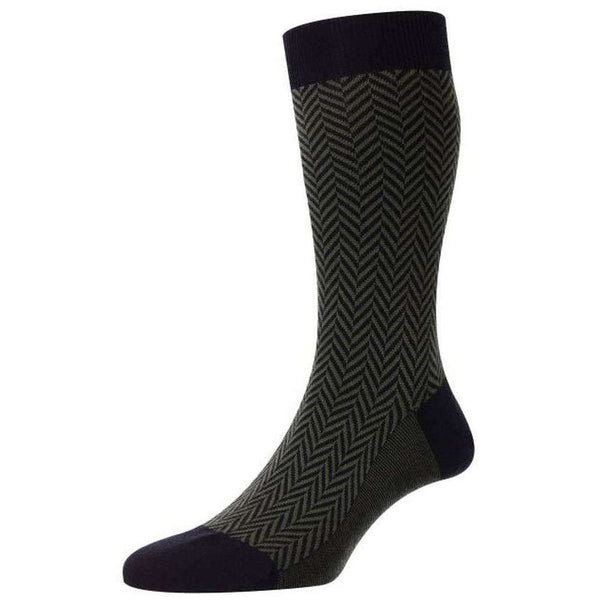 Pantherella Navy Hendon Chunky Herringbone Merino Wool Socks