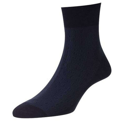 Pantherella Navy Hyde Tonal Pattern Egyptian Cotton Ankle Socks