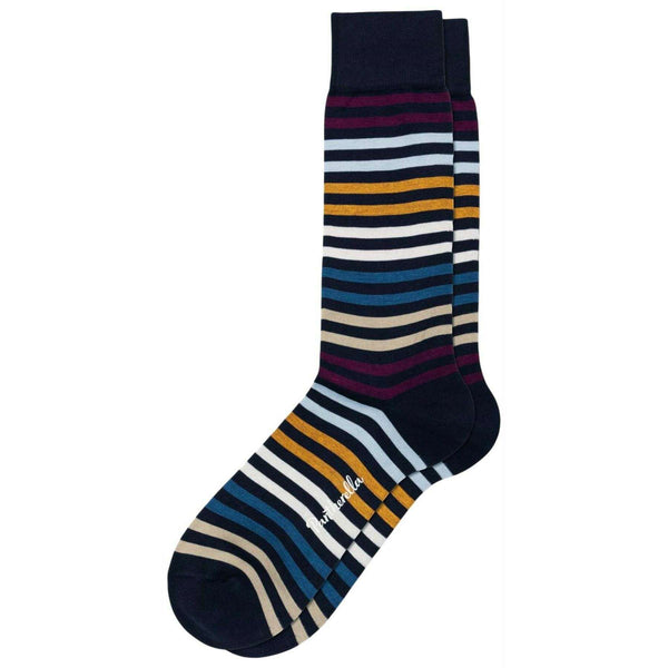 Pantherella Navy Kilburn All Over Stripe Cotton Lisle Socks