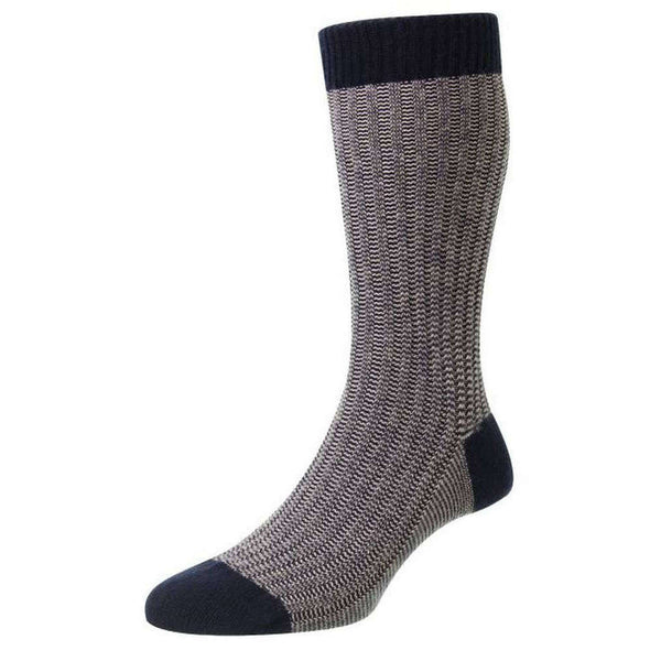 Pantherella Navy Moreton Feeder Stripe Cashmere Socks