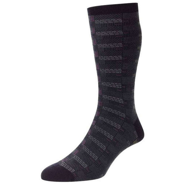 Pantherella Navy Newham Retro Box Jacquard Merino Wool Socks