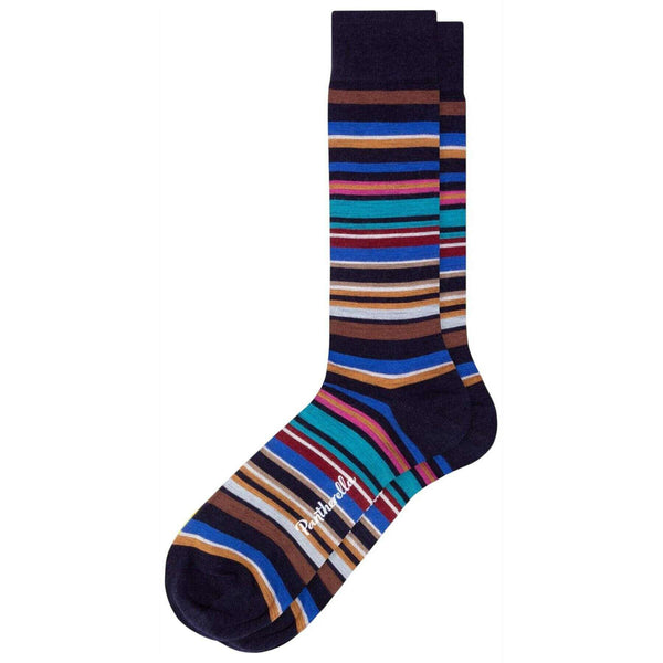 Pantherella Navy Quakers All Over Multi-Stripe Merino Wool Socks