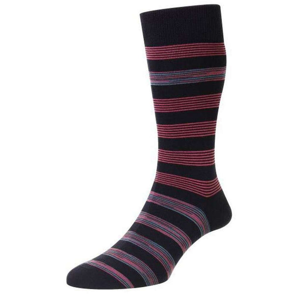 Pantherella Navy Rubra Block Stripe Space Dye Organic Cotton Socks