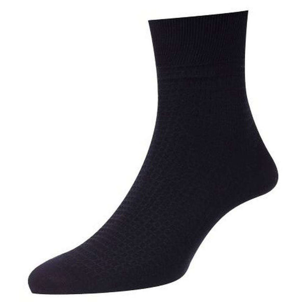 Pantherella Navy St James Mini Basket Textured Cotton Fil D'Ecosse Ankle Socks