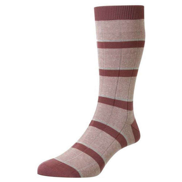 Pantherella Pink Samarkand Rib Stripe Linen Blend Socks