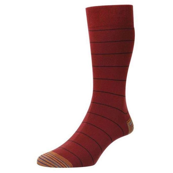 Pantherella Red Nomura Thin Stripe Space Dye Organic Cotton Socks