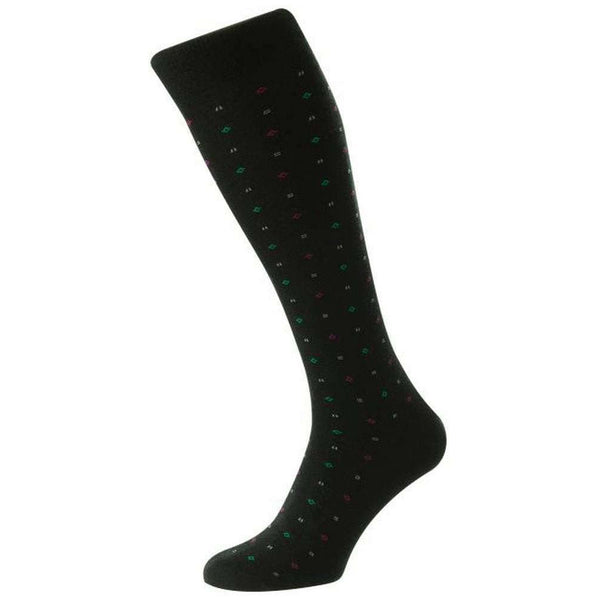 Pantherella Black Lewisham Neat Motif Merino Royale Over the Calf Socks