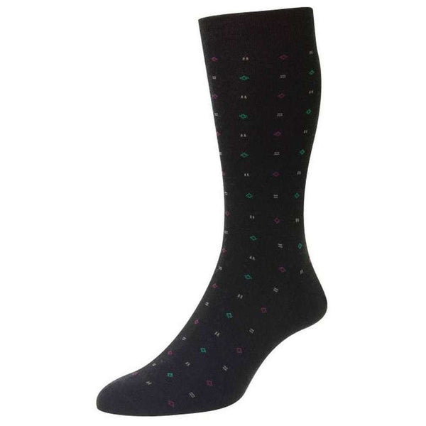 Pantherella Black Lewisham Neat Motif Merino Royale Socks