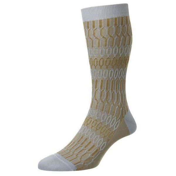 Pantherella Blue Islington Texture Jacquard Cotton Fil D'Ecosse Socks