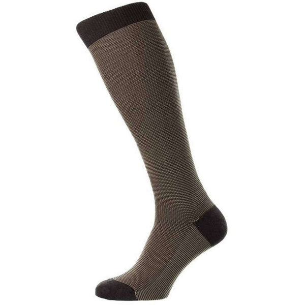 Pantherella Brown Tewkesbury 3 Colour Birdseye Cotton Fil D'Ecosse Over the Calf Socks