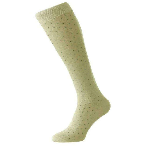 Pantherella Cream Gadsbury Pindot Cotton Fil D'Ecosse Over the Calf Socks