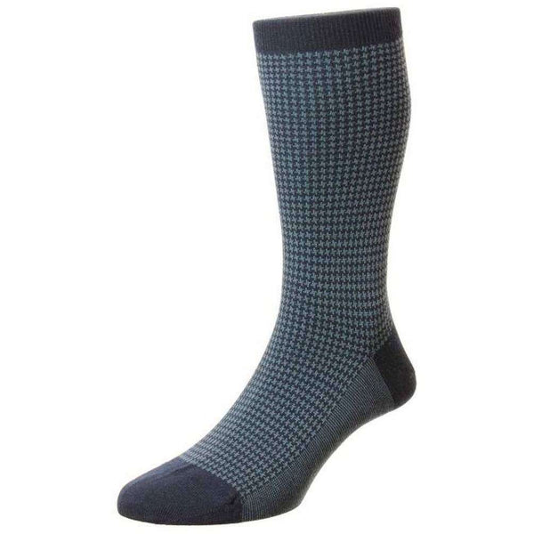 Pantherella Navy Highbury Houndstooth Merino Royale Socks