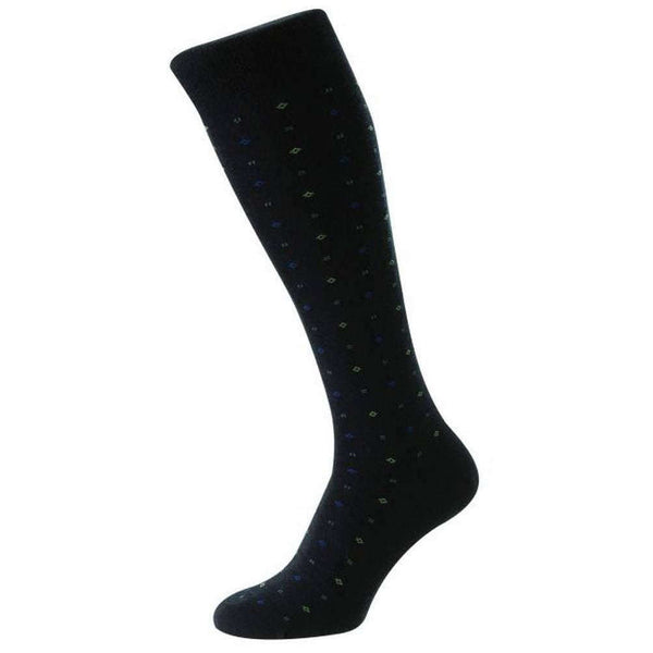 Pantherella Navy Lewisham Neat Motif Merino Royale Over the Calf Socks
