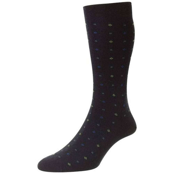 Pantherella Navy Lewisham Neat Motif Merino Royale Socks