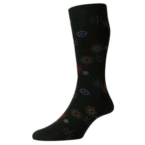 Scott Nichol Black Thames Organic Cotton Fireworks Motif Socks