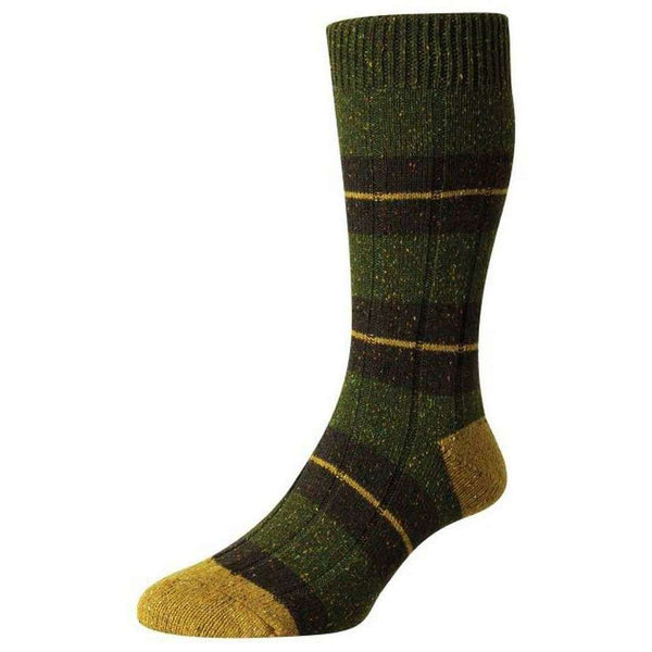 Scott Nichol Khaki Bayfield Merino and Silk Block Stripe Rib Socks