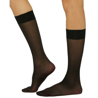 Wolford Black Satin Touch Sheer Shimmer 20 Denier Knee High Tights