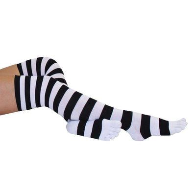 TOETOE Black Striped Over The Knee Toe Socks