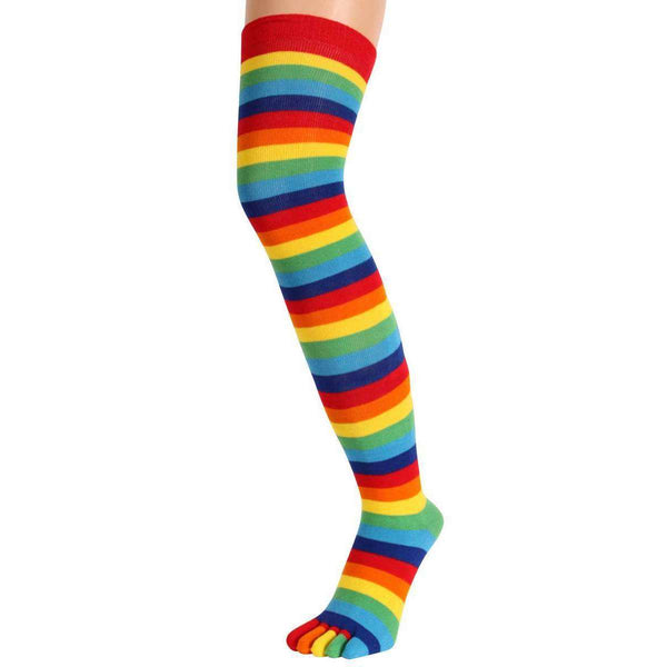 TOETOE Multi-colour Striped Over The Knee Toe Socks 