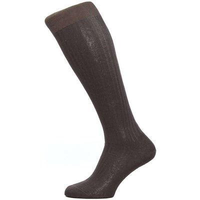 Pantherella Brown Vale Rib Over the Calf Cotton Lisle Socks 