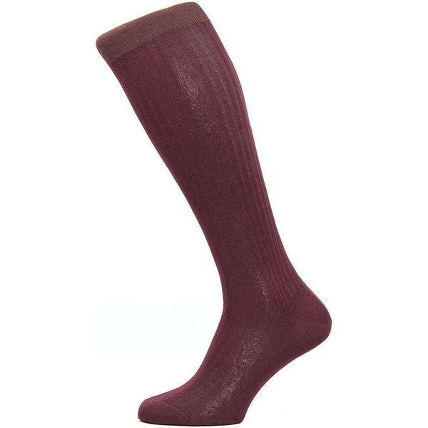 Pantherella Burgundy Vale Rib Over the Calf Cotton Lisle Socks 