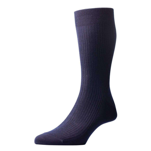 Pantherella Navy Naish Rib Merino Wool Socks 