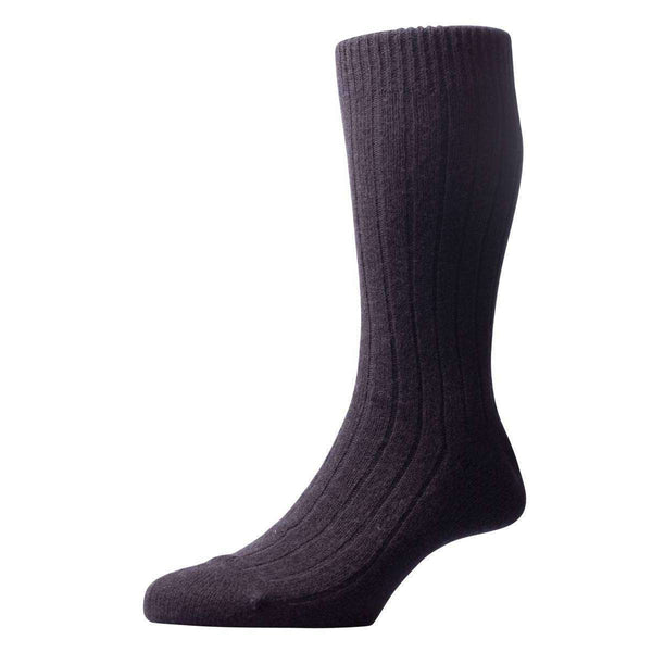 Pantherella Black Waddington Rib Luxury Cashmere Socks 