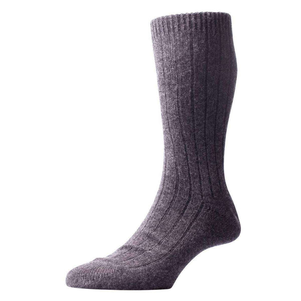 Pantherella Grey Waddington Rib Luxury Cashmere Socks 