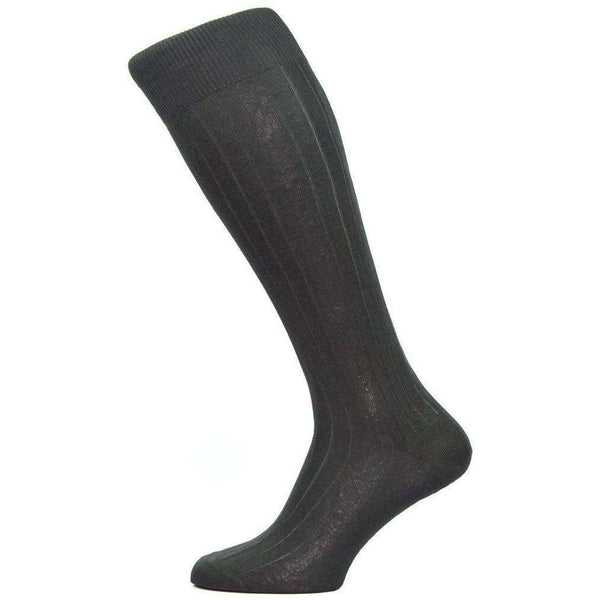 Pantherella Black Asberley Rib Over the Calf Silk Socks 