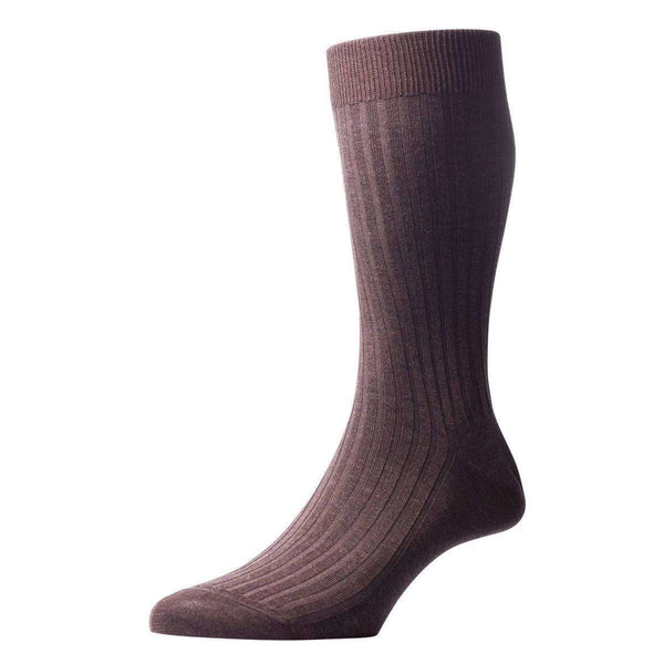 Pantherella Brown Danvers Rib Cotton Lisle Socks 