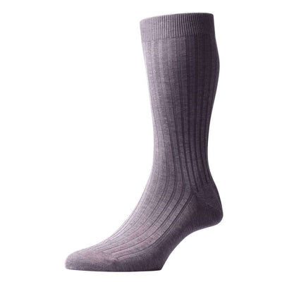 Pantherella Grey Danvers Rib Cotton Lisle Socks 