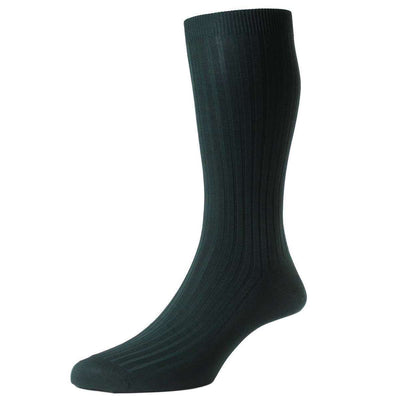 Pantherella Green Danvers Rib Cotton Lisle Socks 