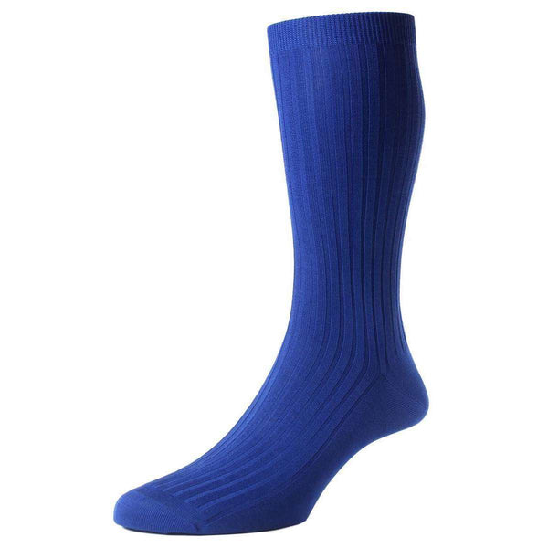 Pantherella Blue Danvers Rib Cotton Lisle Socks 