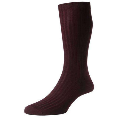 Pantherella Burgundy Danvers Rib Cotton Lisle Socks 