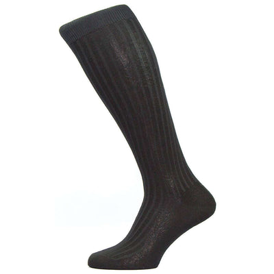 Pantherella Black Danvers Rib Over the Calf Cotton Lisle Socks 