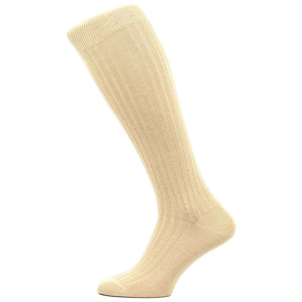 Pantherella Khaki Danvers Rib Over the Calf Cotton Lisle Socks 