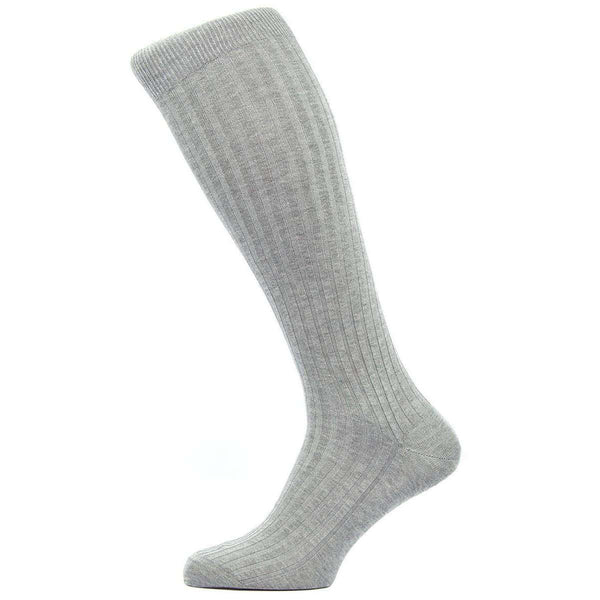 Pantherella Grey Danvers Rib Over the Calf Cotton Lisle Socks 