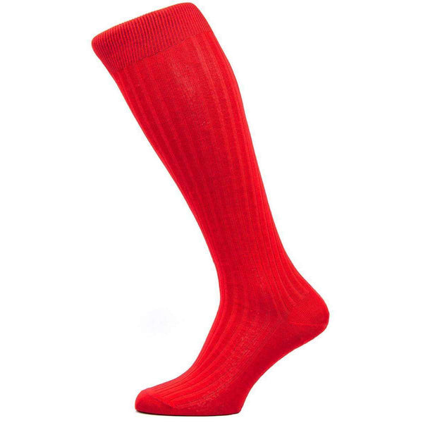 Pantherella Red Danvers Rib Over the Calf Cotton Lisle Socks 