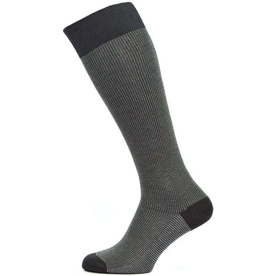 Pantherella Black Tewkesbury Three Colour Birdeye Over the Calf Cotton Lisle Socks 
