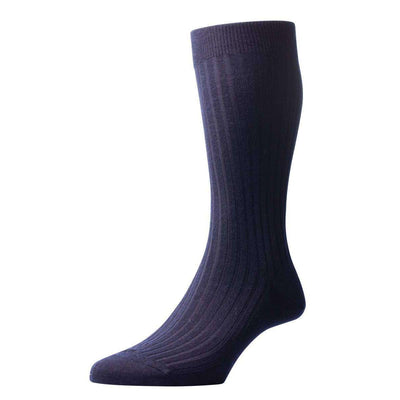 Pantherella Navy Laburnum Rib Merino Wool Socks 