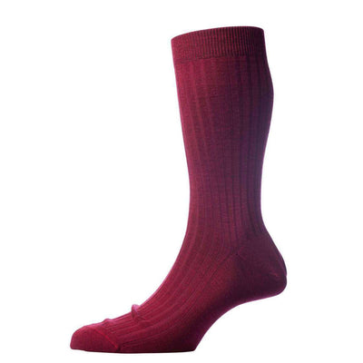 Pantherella Burgundy Laburnum Rib Merino Wool Socks 