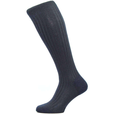 Pantherella Navy Laburnum Rib Over the Calf Merino Wool Socks 