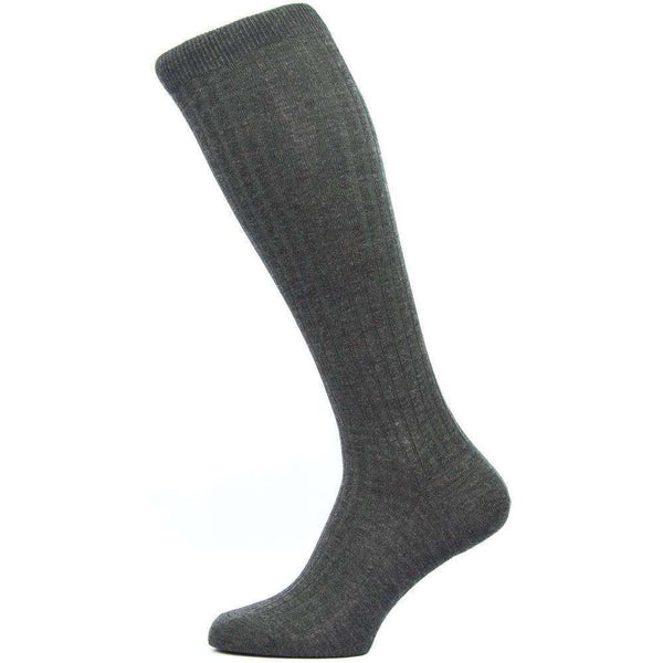 Pantherella Grey Laburnum Rib Over the Calf Merino Wool Socks 