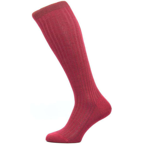 Pantherella Burgundy Laburnum Rib Over the Calf Merino Wool Socks 