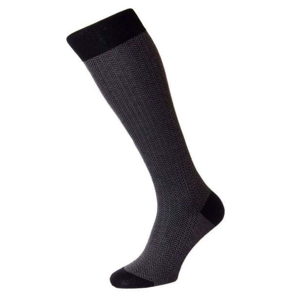 Pantherella Black Fabian Herringbone Over the Calf Socks 