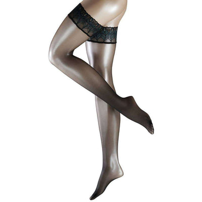 Falke Black Lunelle 8 Denier Ultra-Transparent Shimmer Stay Up Stockings 